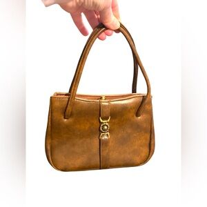 Vintage Fun Brown Patent Leather Wrist Handbag 1970s